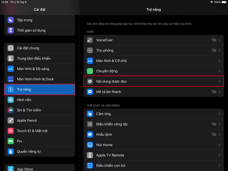 Cách cài đặt tự động đọc văn bản trên màn hình iPad