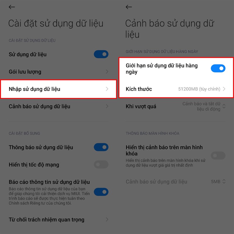 Cách giới hạn dữ liệu cho Xiaomi