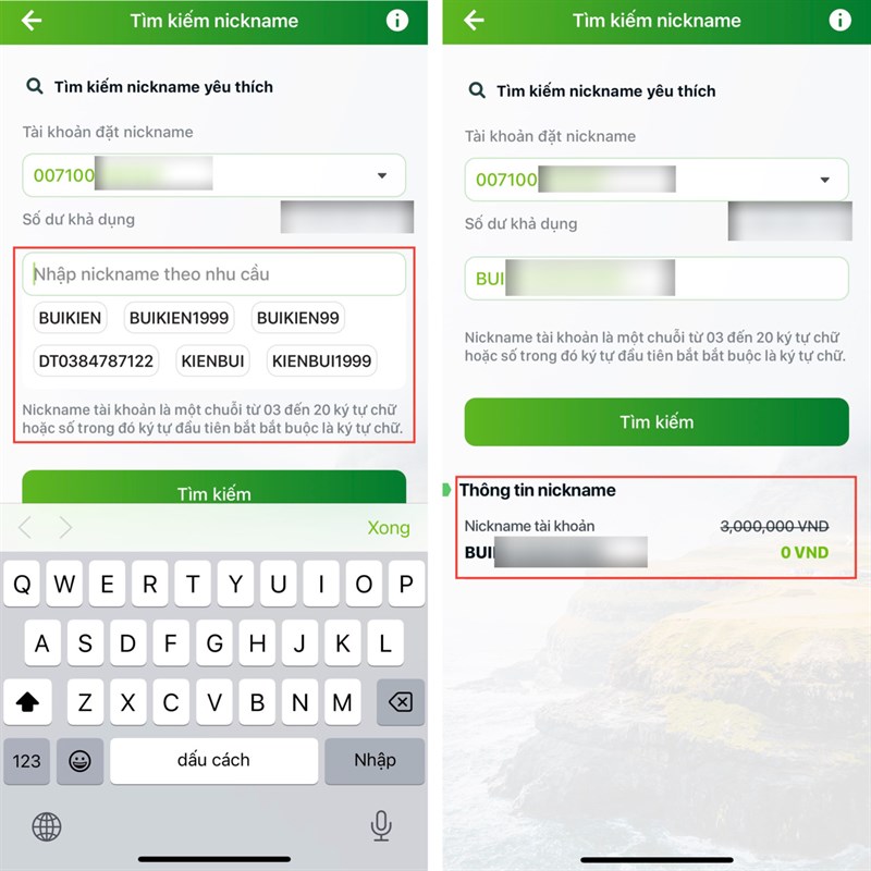 Cách tạo nickname tài khoản Vietcombank
