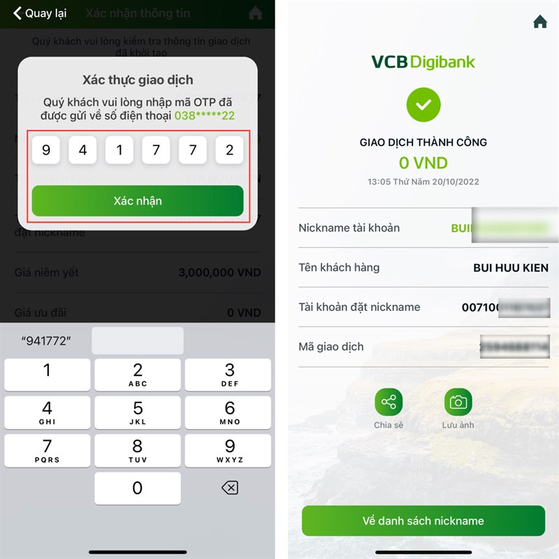 Cách tạo nickname tài khoản Vietcombank