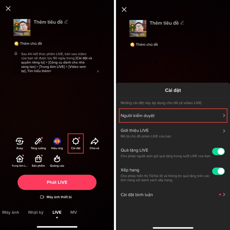 Cách thêm người kiểm duyệt LIVE TikTok