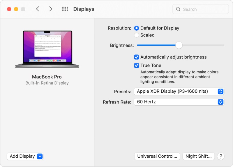 Cách bật/tắt True Tone cho Macbook 