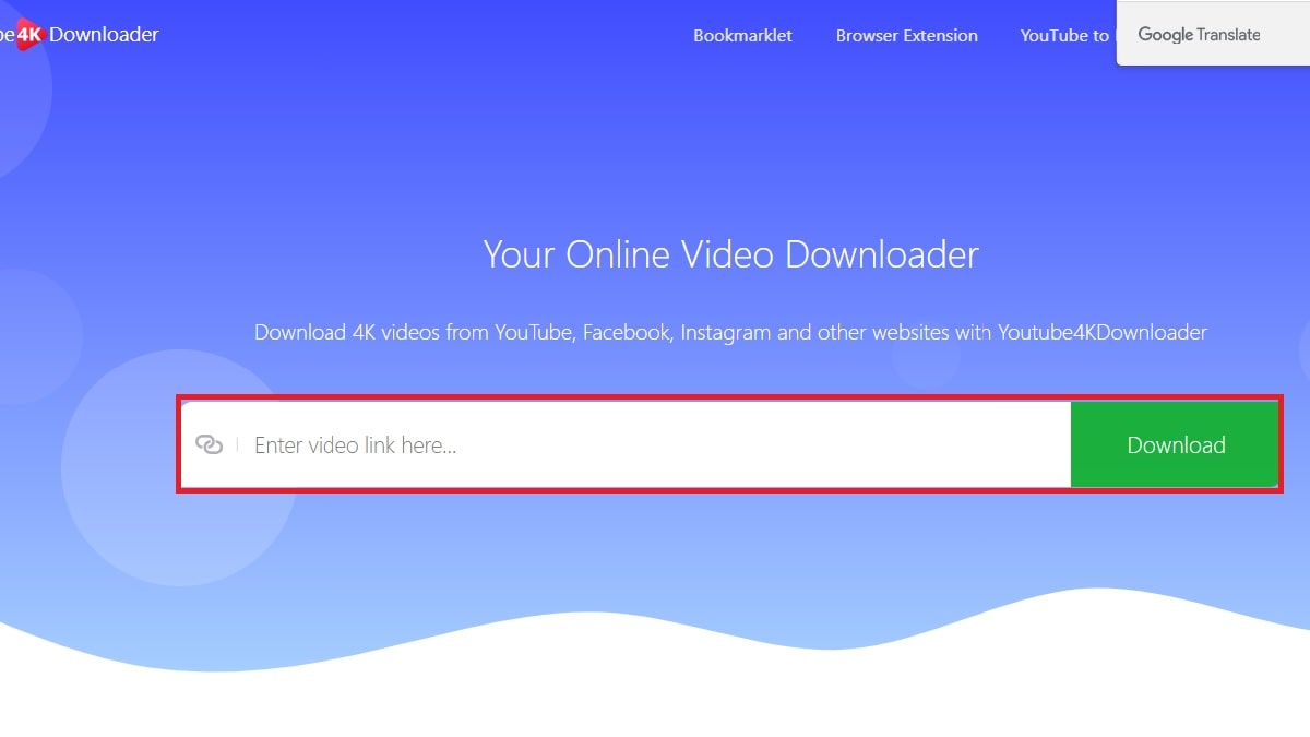Giao diện website tải video YouTube 4K Video Downloader