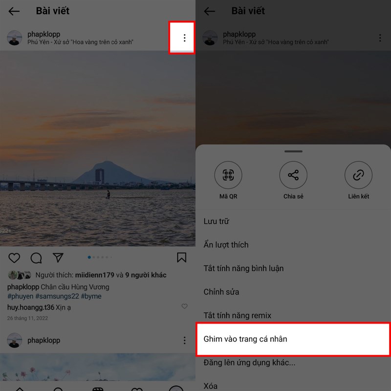 Cách ghim bài viết trên Instagram