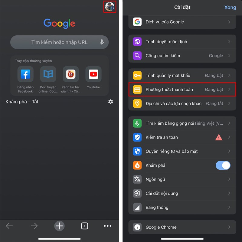 Cách thêm thông tin thanh toán trên Chrome