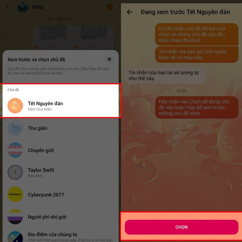 Cách chỉnh theme Tết Messenger