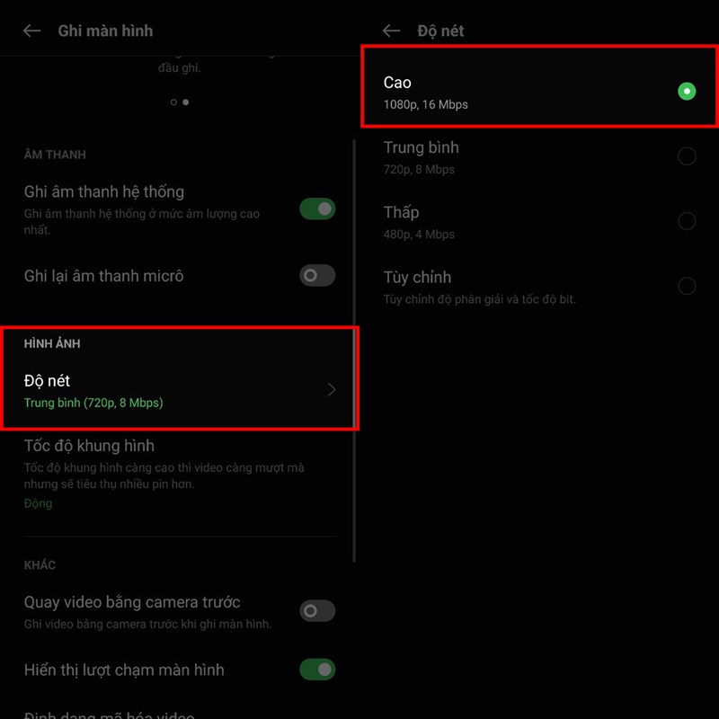 Cách tăng chất lượng quay màn hình trên điện thoại OPPO
