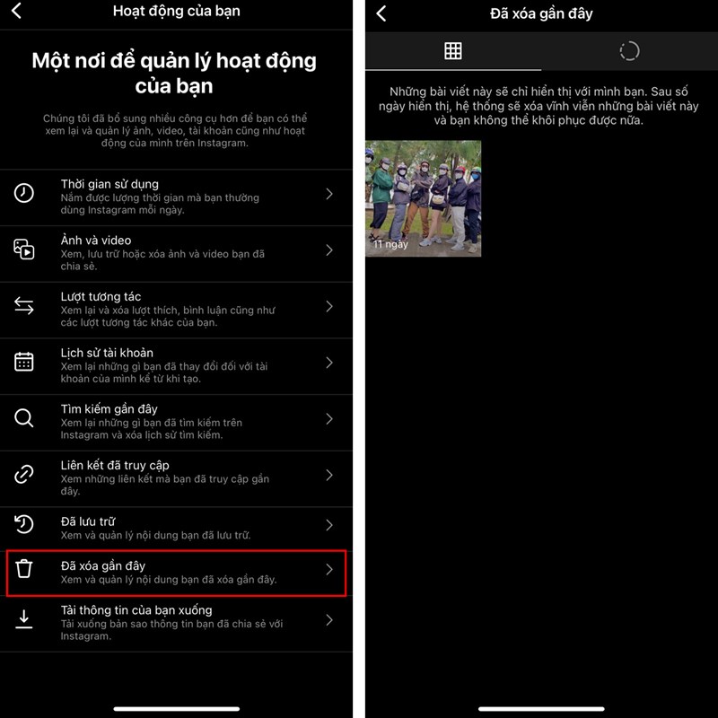 Cách xem lại ảnh, video đã xóa trên Instagram