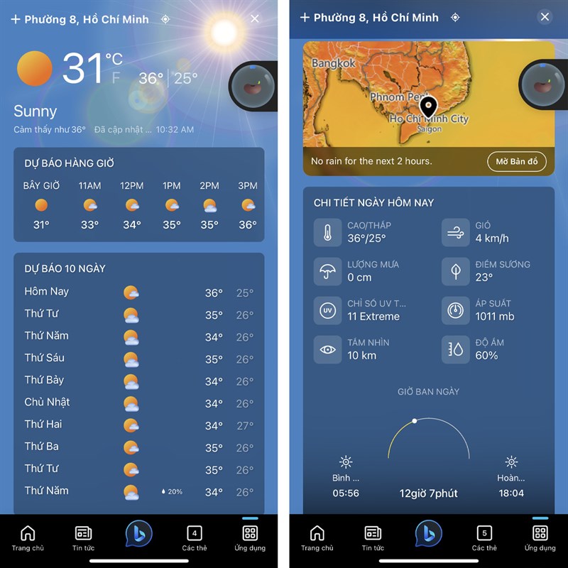 Cách xem thời tiết nhanh trong Bing AI iOS