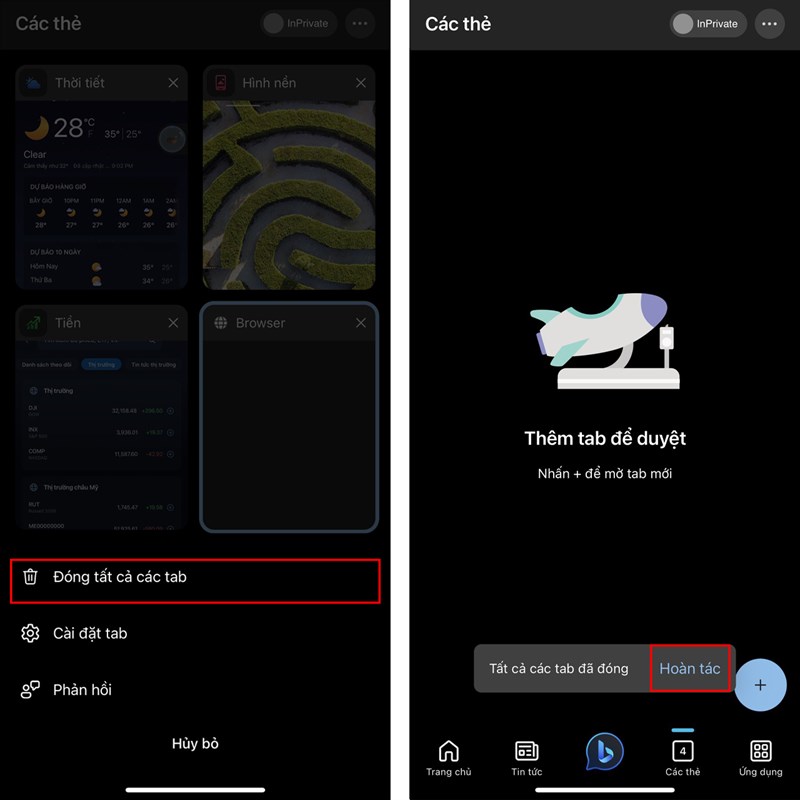 Cách đóng nhanh tất cả các tab trên Bing AI iOS