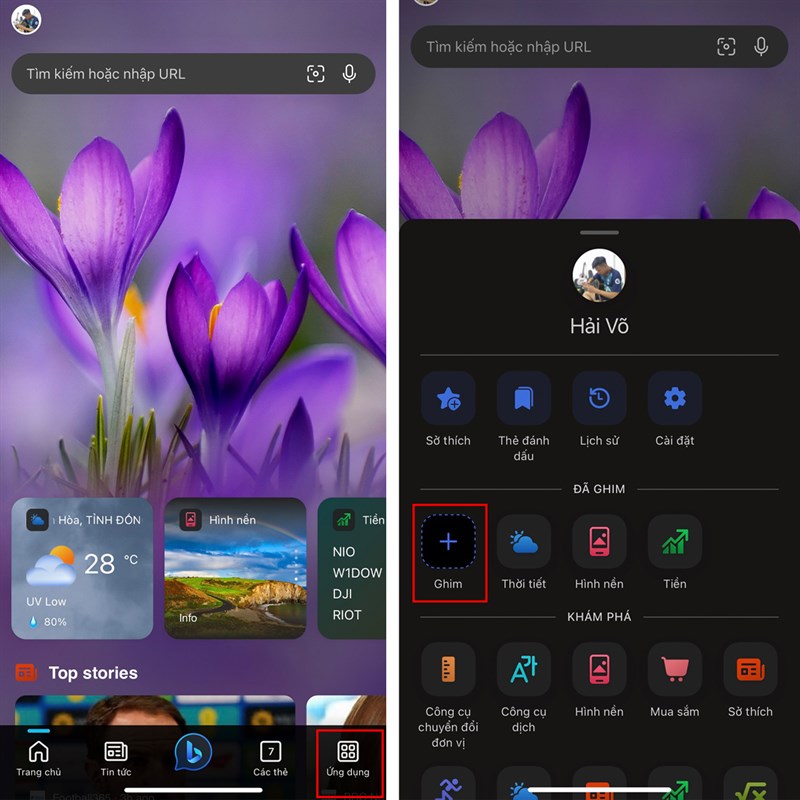 Cách ghim lối tắt trong Bing AI iOS