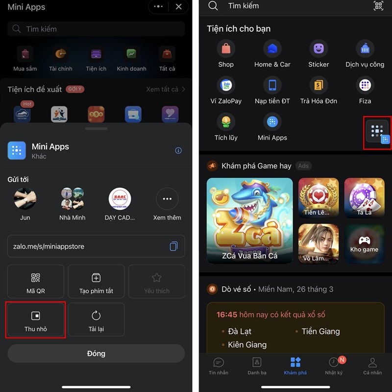 Cách thu nhỏ Mini Apps trong Zalo