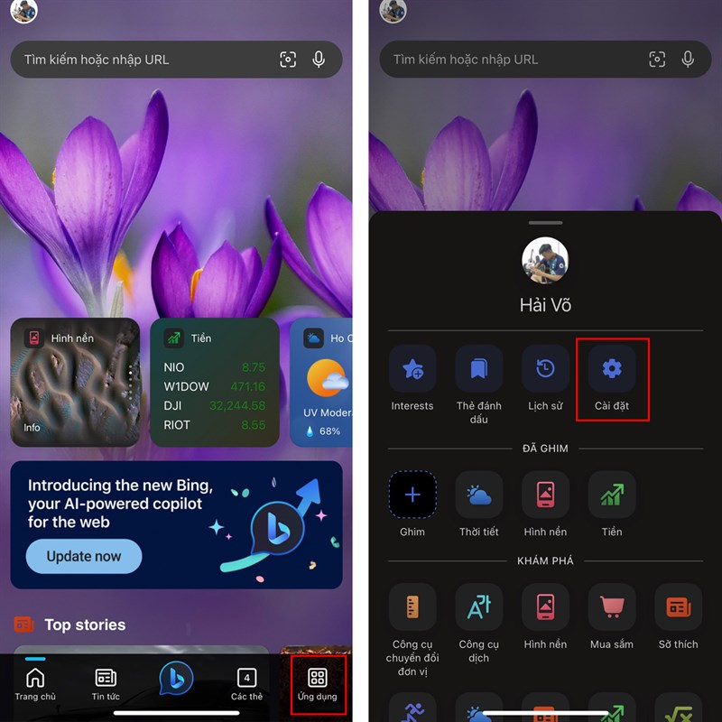 Cách bật chế độ Dark Mode trên Bing AI iOS