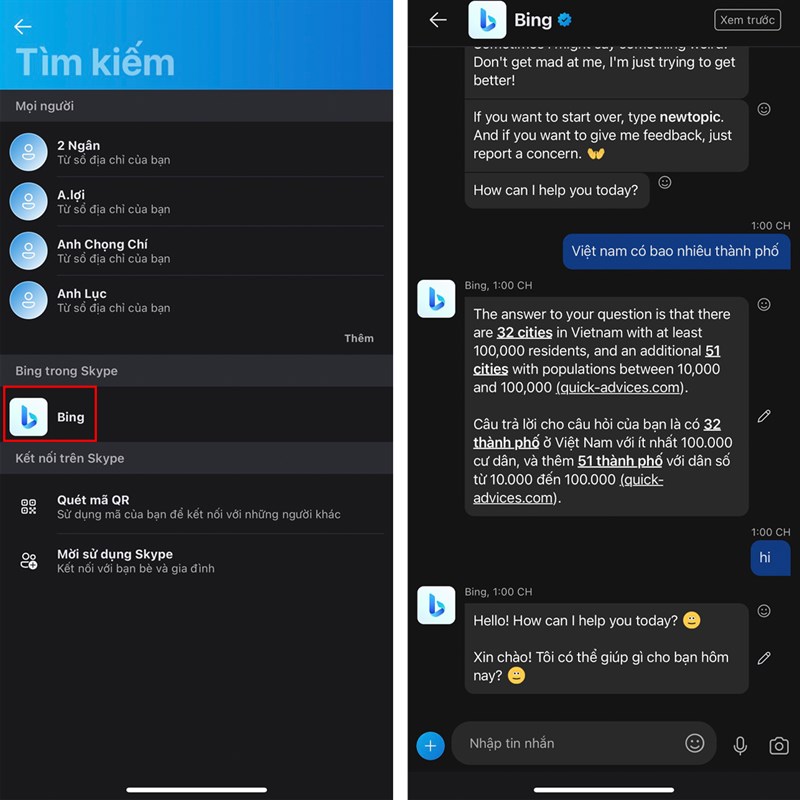 Cách sử dụng Bing AI trong Skype