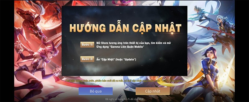 Lỗi cập nhật Liên Quân Mobile phiên bản mới