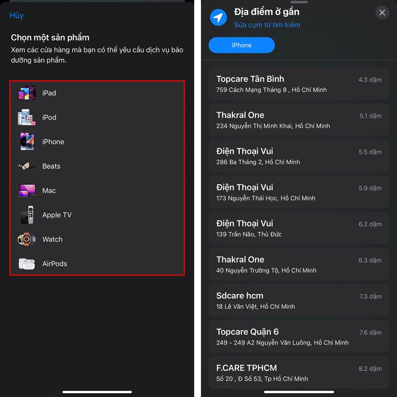 Cách tìm kiếm địa điểm sửa chữa trong app hỗ trợ của Apple Cách tìm kiếm địa điểm sửa chữa trong app hỗ trợ của Apple