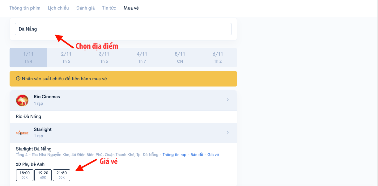 Giá vé Người Vợ Cuối Cùng của nhiều cụm rạp trên toàn quốc xem tại Moveek